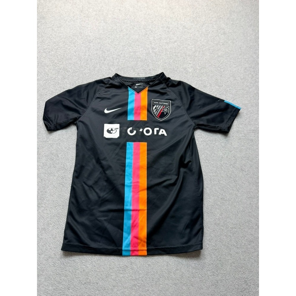 Nike San Antonio FC Soccer Jersey Kids Large Black Striped Toyota Short Sleeve